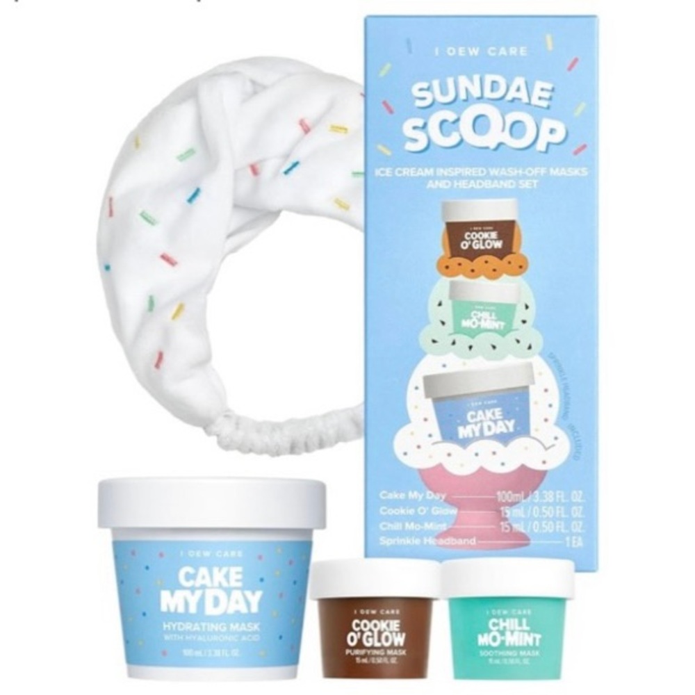 I Dew Care Sundae Scoop Face Mask and Sprinkle Spa Headband Set